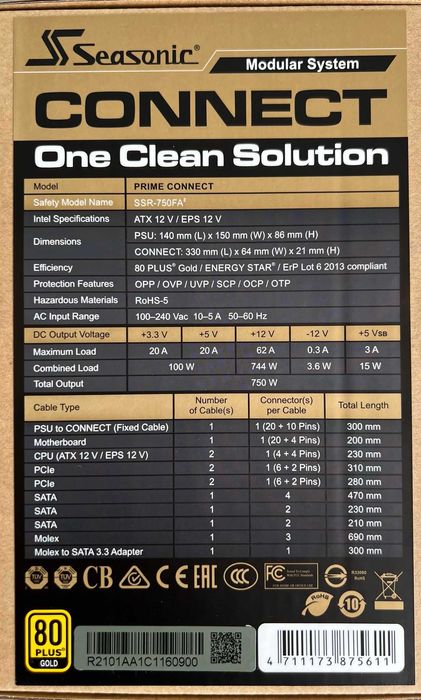 Power Supply - Seasonic Connect 750W 80+ Gold Full Modular64751292834051121