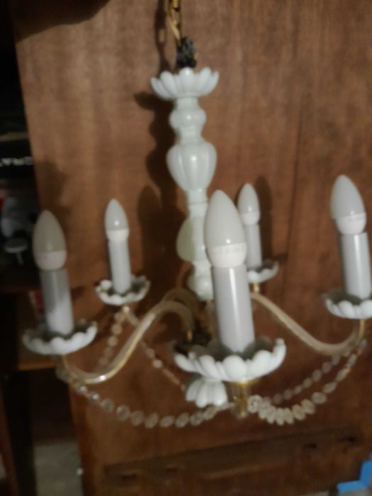 lampa/ żyrandol PRL 5-punktowy (biały +złoty)