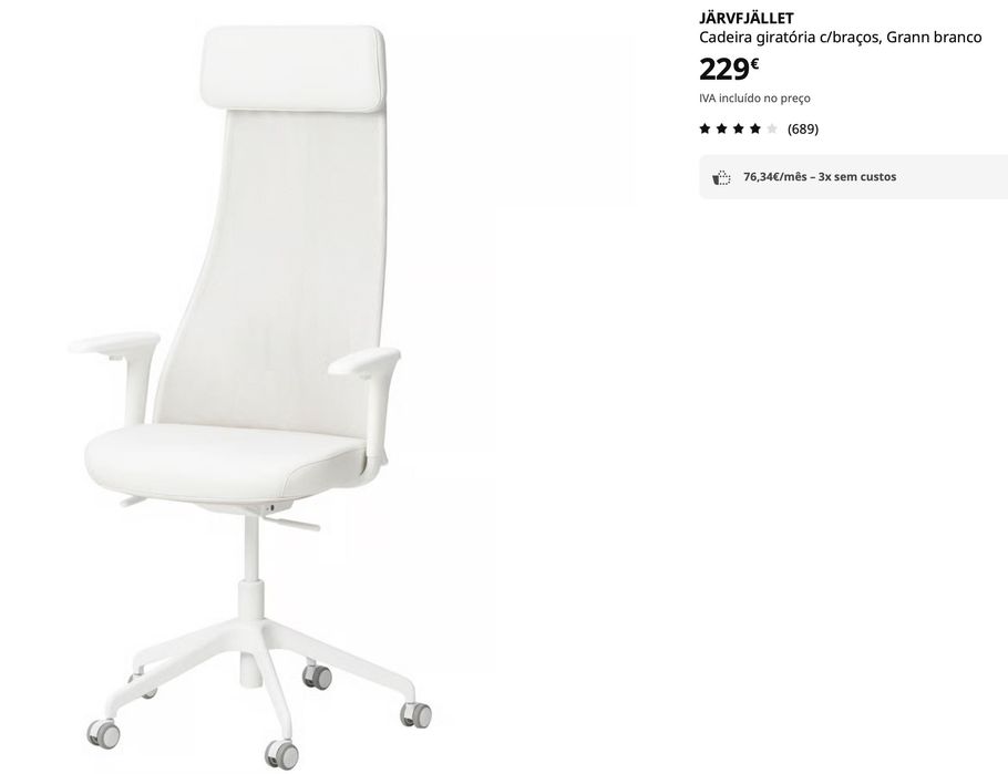 Cadeira de escritório IKEA JÄRVFJÄLLET com braços – excelente estado