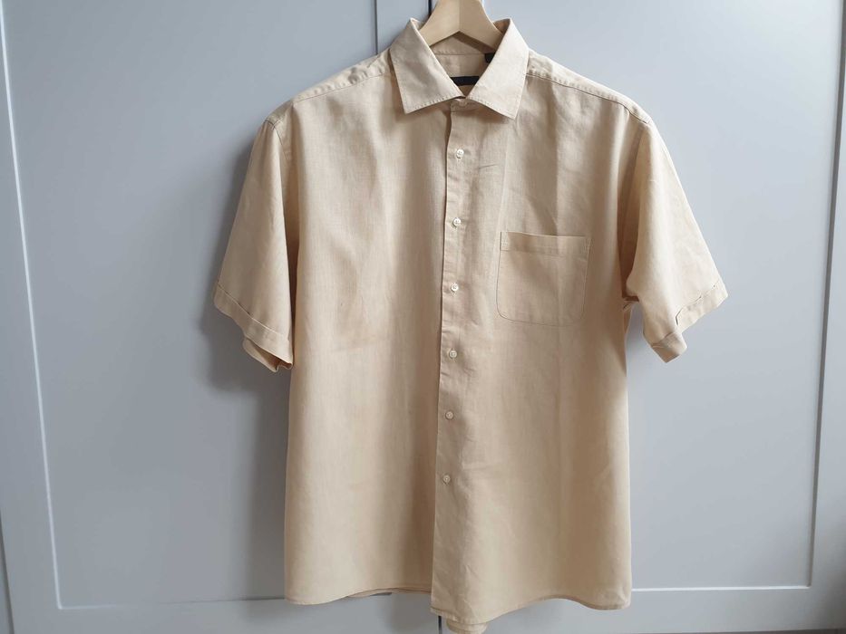 Beżowa lniana koszula Tchibo 2XL kołnierzyk 43 44