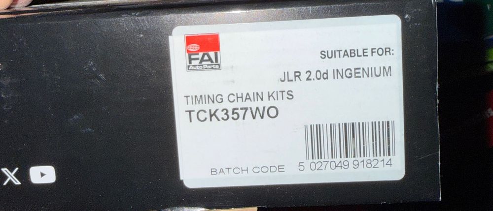 Комплект ланцюга ГРМ FAI TCK357WO новий (Jaguar / Land Rover / Range Rover 2.0d Ingenium)