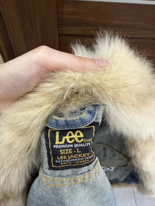 Kurtka jeansowa vintage LEE z obszyciem naturalne futro z lisa
