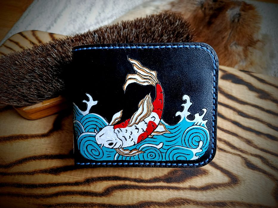 Portfel skórzany ręcznie robiony handmade malowany