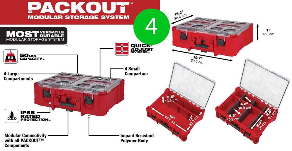 Ящики та сумки Milwaukee PACKOUT на колесах, органайзер, сумка