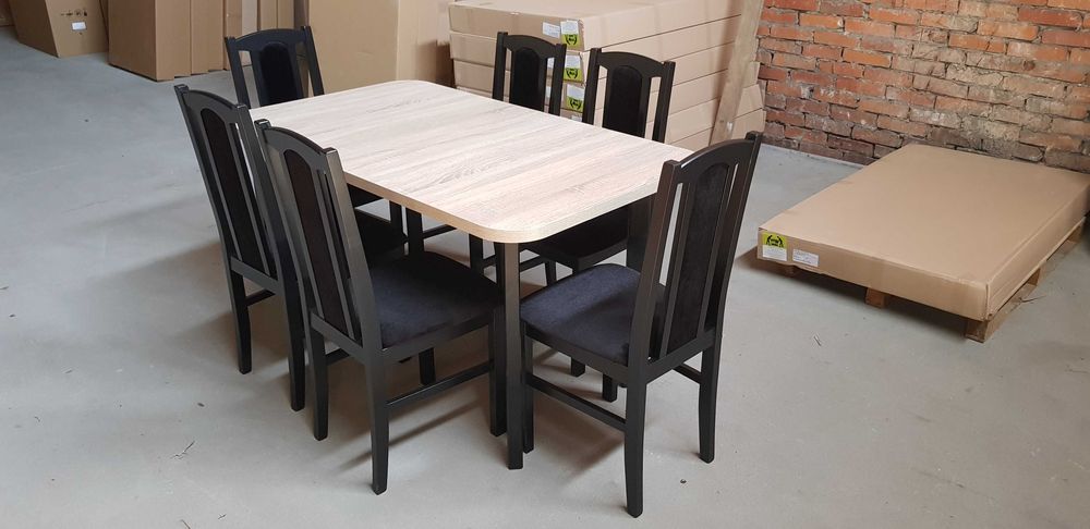 Stół rozkładany + 6 krzeseł, czarny/sonoma , NOWE-OD RĘKI, dostawa PL