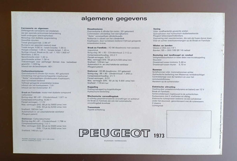 Folheto brochura publicidade memorabília 1973 Peugeot 504