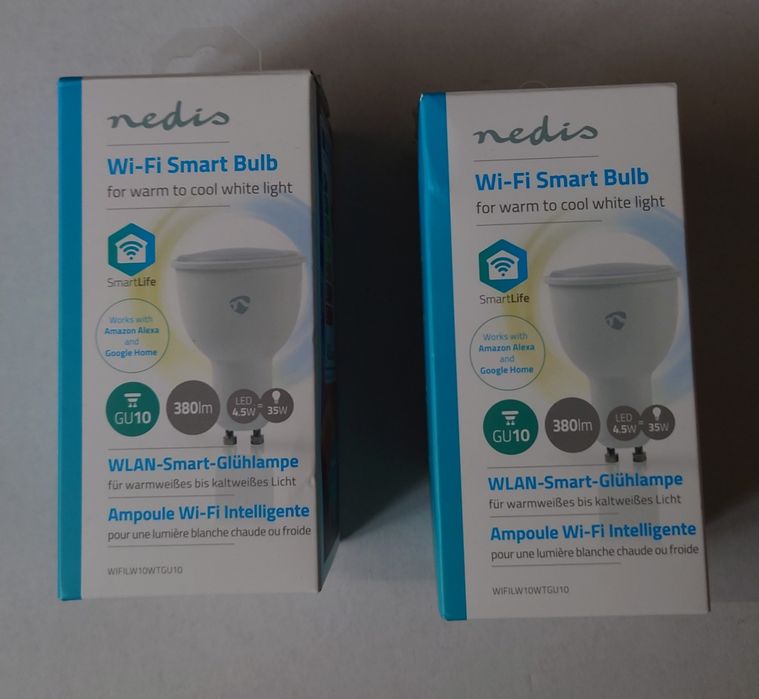 Dwie żarówki GU10 Nedis Smart Wi-Fi sterowanie smatfonem.