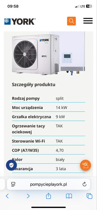 Pompa ciepla York split 14 kW
