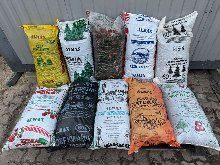 Kora sosnowa, ziemia ogrodowa, podłoże pod iglaki, torf