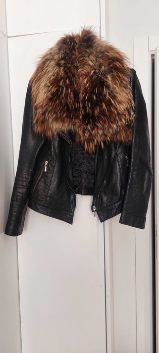Kurtka ze skory czarna z futrem Ochnik