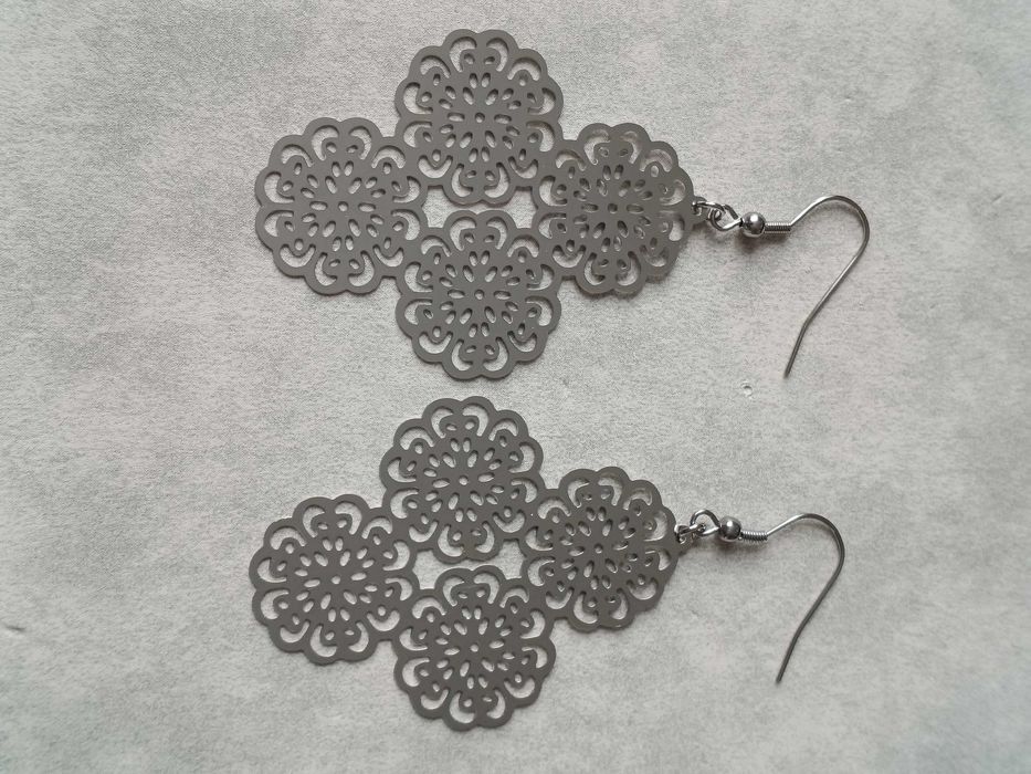 Duże wiszące stalowe kolczyki Ażurowe 7,5 cm Stal 316L Nowe