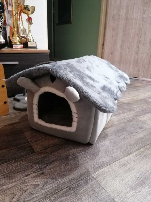 Domek legowisko dla kota pluszowy z poduszką