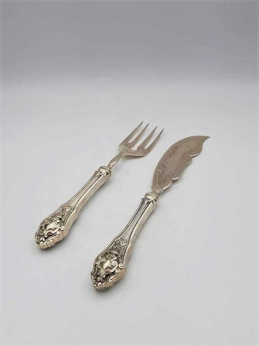 Conjunto de seis colheres de chá e concha de açúcar