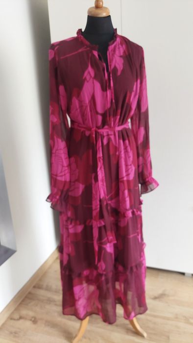 Sukienka maxi bordo wino jesień