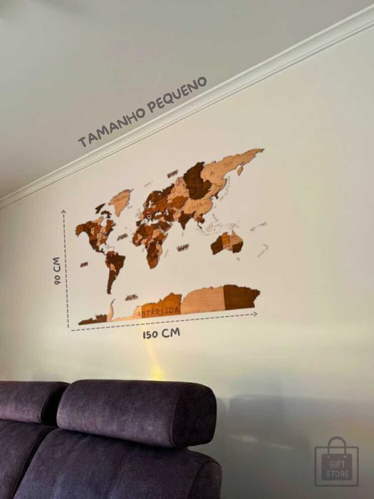 Mapa mundo em madeira decoração de parede com relevo 3d