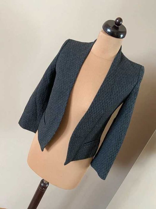 Marynarka tkana tekstura żakiet bolero mng mango xs s welna wool 34 36