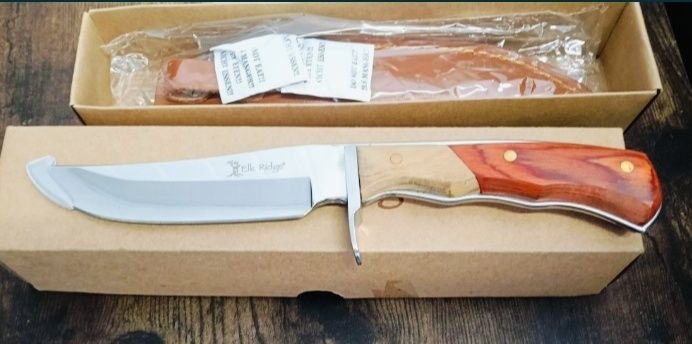 NÓŻ Myśliwski, skórzana pochwa, drewniana rękojeść, ELK RIDGE ER-085