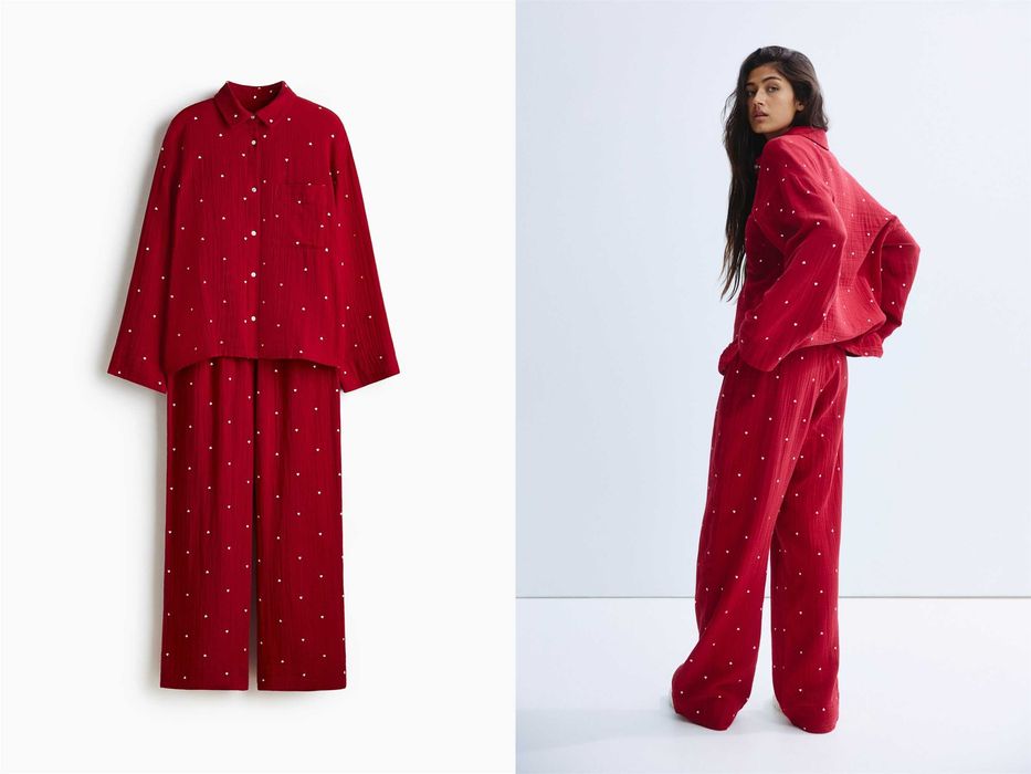 Piżama Koszula ze Spodniami S nowa Kolekcj czerwona muślinowa PROMOCJA