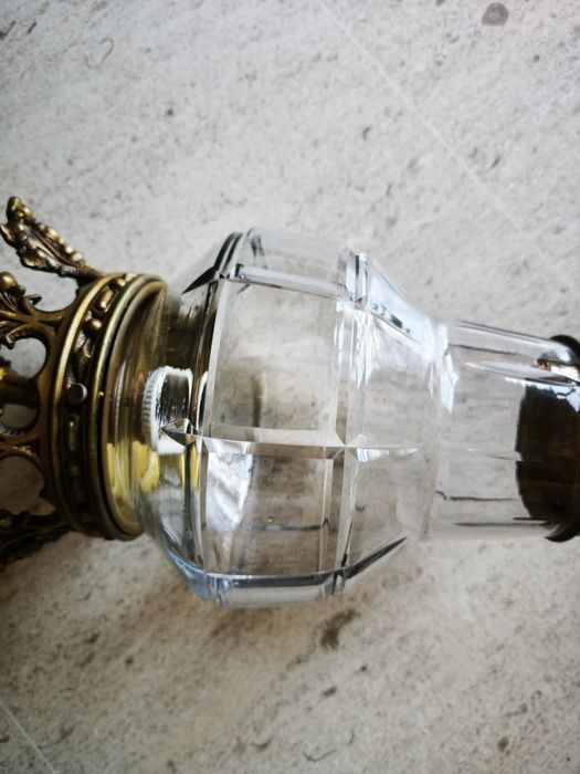 Candeeiro Suspensão Antigo / Lanterna de Hall em Bronze e Cristal
