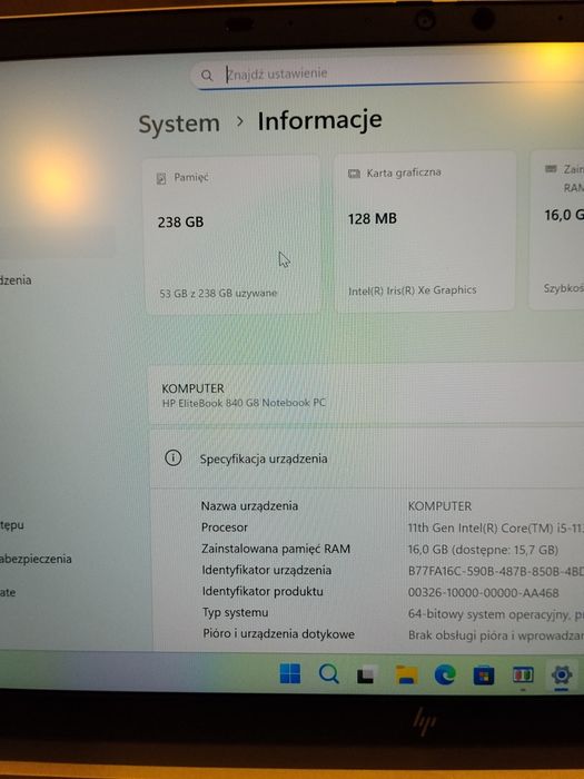 #2349 HP Elitebook 840 G8 i5-1135G7 16GB 256SSD W11 FV GW12 PIĘKNY!