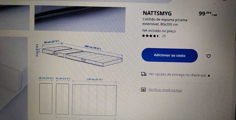 Cama extensível IKEA 80X200 + colchão extensível - tudo 65€