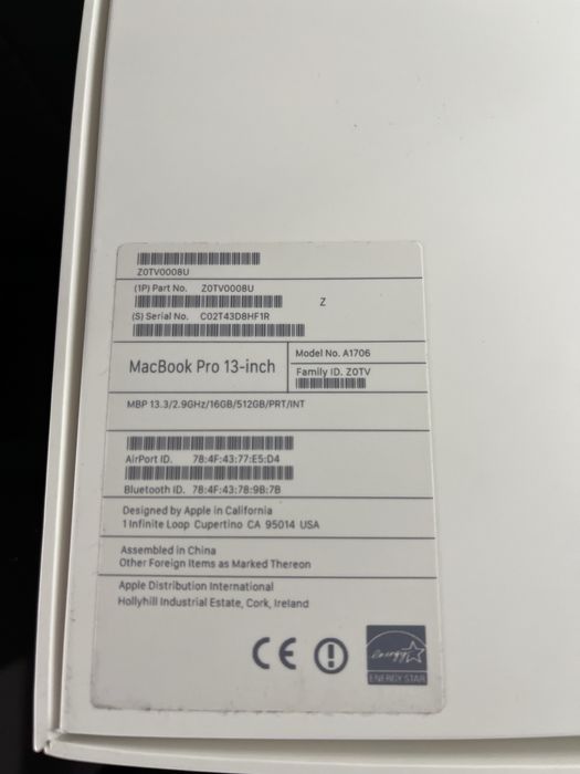 Apple MacBook Pro 13'' Touch Bar, 4 Thunderbolt, 16GB RAM, 512 SSD