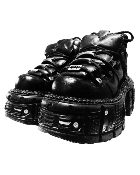 Czarne skórzane buty new rock tank tornillos alternative goth emo