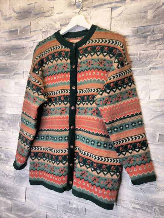 Sweter Kardigan Marie Theme Damski Wełniany Wełna Vintage Rozpinany