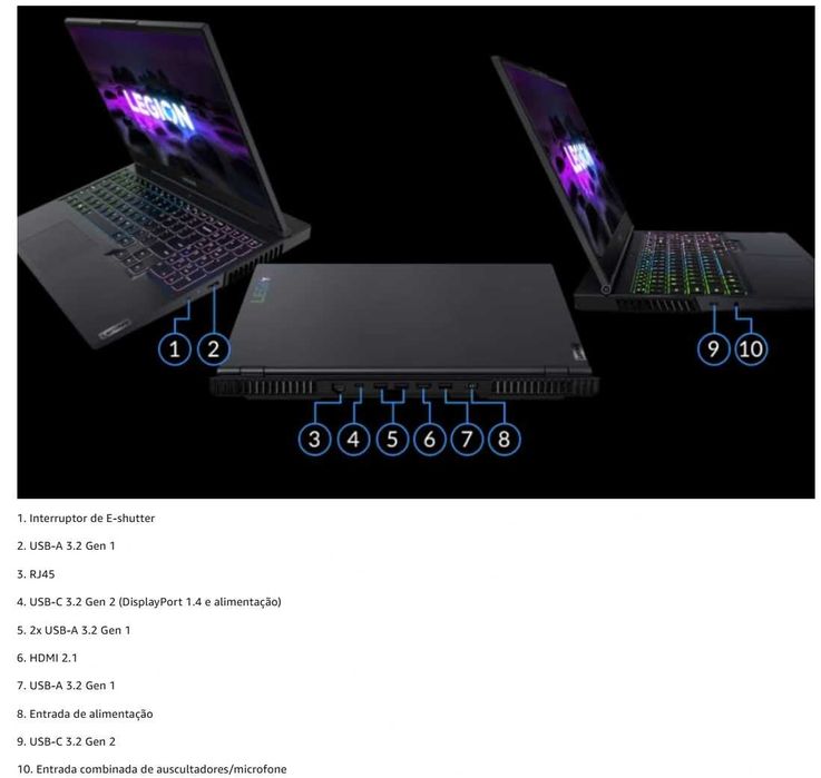 Lenovo Legion 5 Gen 6 - Portátil Gaming FullHD 165Hz - NOVO 3 ANOS GARANTIA - Teclado QWERTY Português