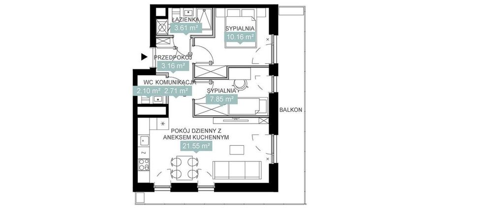 3-pokojowe mieszkanie 51m2 + balkon Bezpośrednio