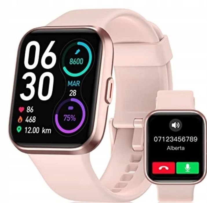 Smartwatch ID208plus wodoodporny IP68 sportowy elegancki różowy pudro