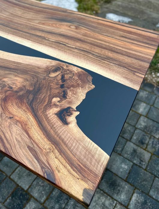 Nowoczesny stół do jadalni, salonu loftu orzech włoski żywica #137