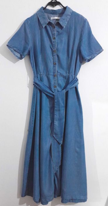 Vestido comprido azul 'ganga' em liocel Zara Tam L