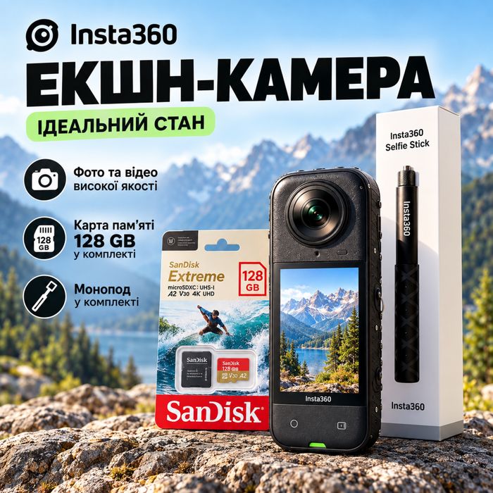 Набор Insta 360 x5, Монопод, Карта памяти 128гб