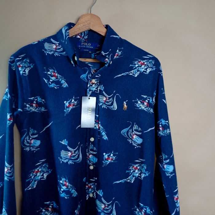 Polo Ralph Lauren Koszula Męska Granatowa Slim Fit Wzór Narciarze 100%