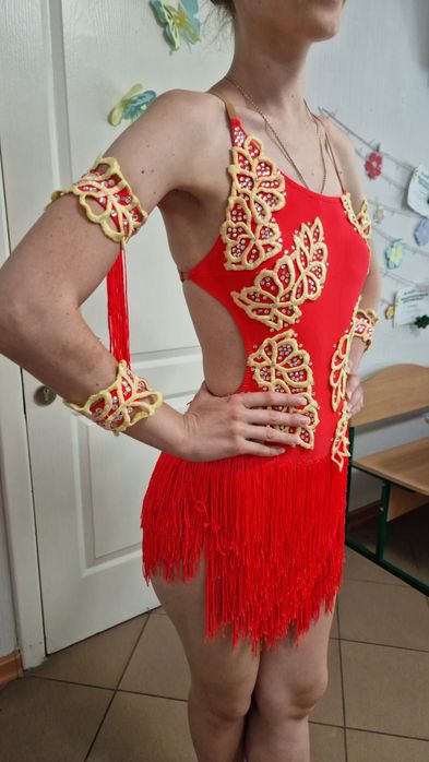 Плаття для бальних танців неоново помаранчева Латина турнірне — XS-S,