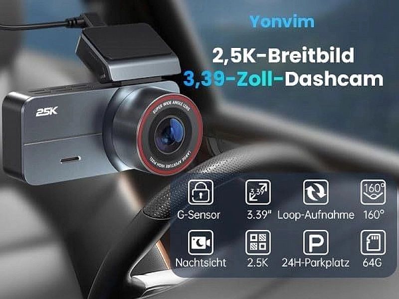 Wideorejestrator Kamera Samochodowa Przodu I Z Tyłu 2,5K Qhd 3,39" Ips