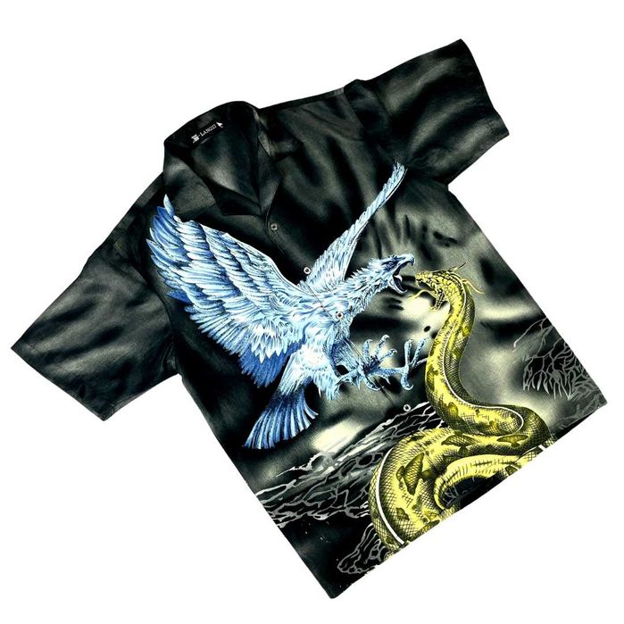 Vintage koszula hawajska ze smokiem wąż orzeł oversize y2k 90s 80s