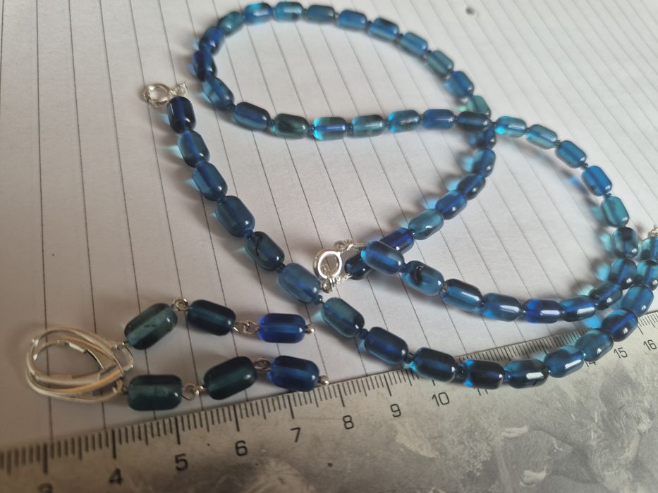 bursztyn barwiony niebieski komplet nowy