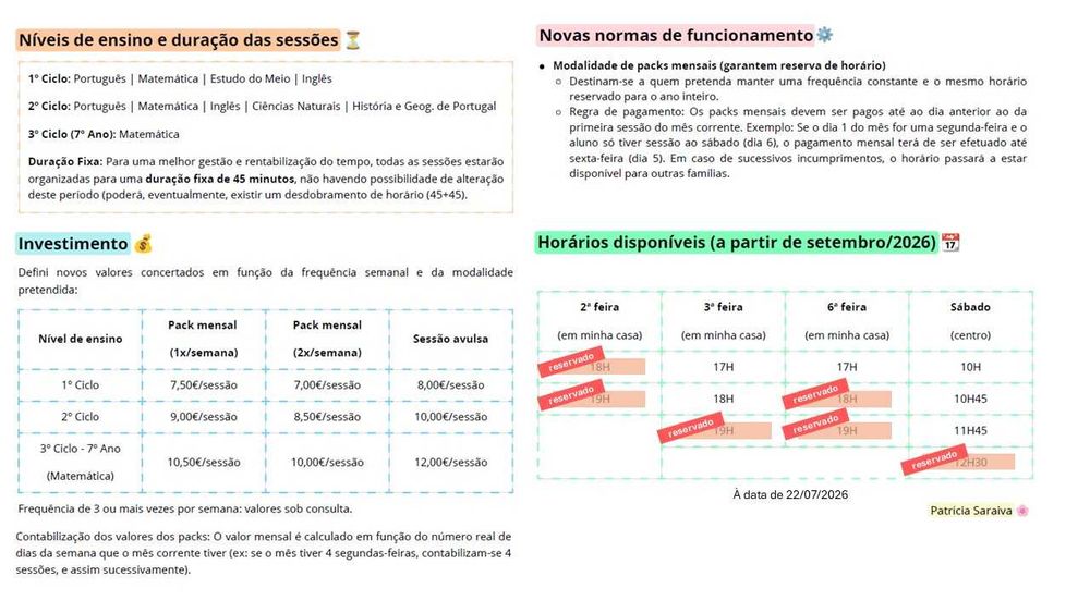 Explicações para alunos do 1º ao 7º Ano | Sintra | Online e Presencial