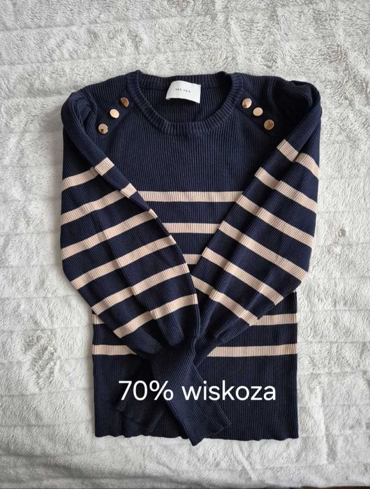 NOWY sweter Neo Noir wiskoza paski szerokie rękawy rozmiar L