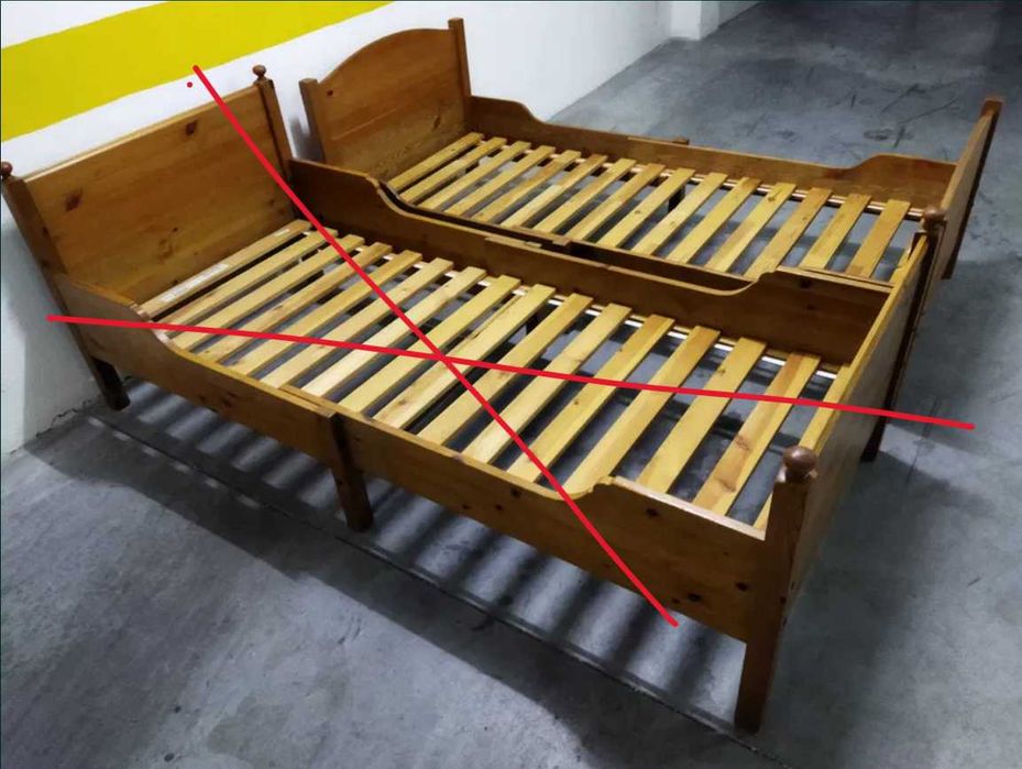 Cama Extensívei em Pinho com Estrado De Madeira e Colchão Lusocolchão