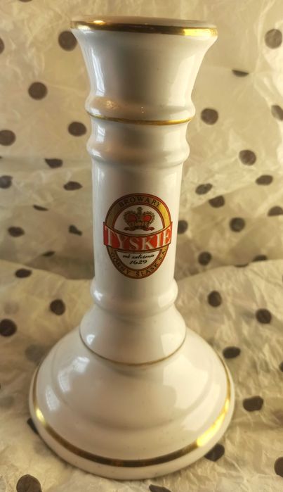 Zabytkowy świecznik reklama TYSKIE sygnow TUŁOWICE stojący browarniany