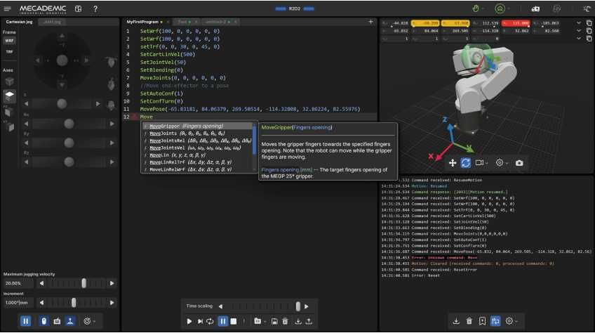 Robot 6osi 0.5kg HarmonicDrive+silniki Maxon +-5um Meca500 ROS ROS2