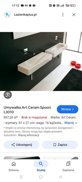 Umywalka Art Ceram Spoon 8.1 nowa 81cm