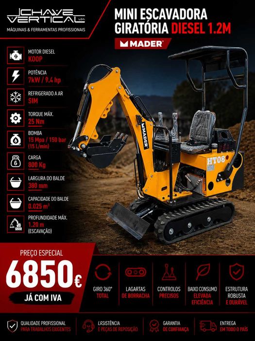 MINI ESCAVADORA GIRATÓRIA DIESEL 1.2M MADER LL29