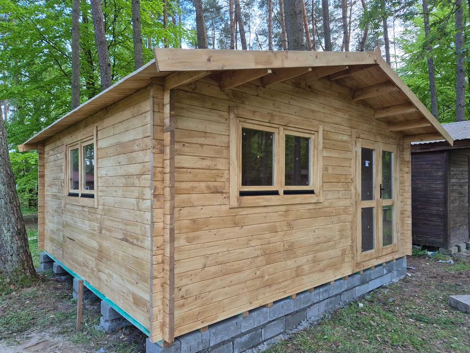 SOLIDNY domek LETNISKOWY drewniany 5m x 5m*25 m2*ściany aż 45 mm*ROD