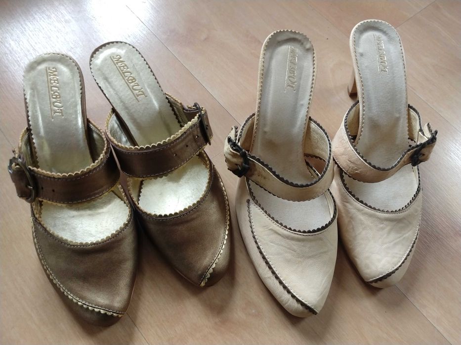 Buty klapki na obcasie skórzane z likwidacji sklepu 36,37,39,40