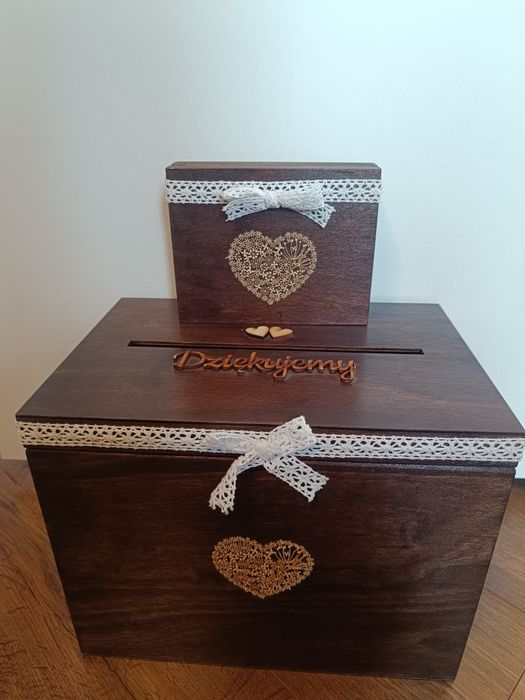 Skrzynia na koperty rustykalna + pudełko na obrączki boho