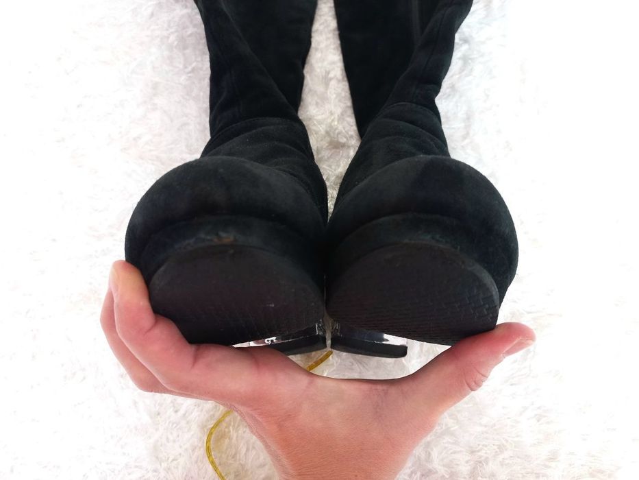 Сапоги зимові натуральний замш замшеві чорні теплі чоботи ботфорти